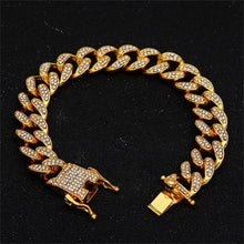 Load image into Gallery viewer, 13mm Iced Out Cuban Necklace Chain Hip Hop Jewelry Choker Gold Silver Color Rhinestone CZ Clasp for Mens Rapper Necklaces Link
