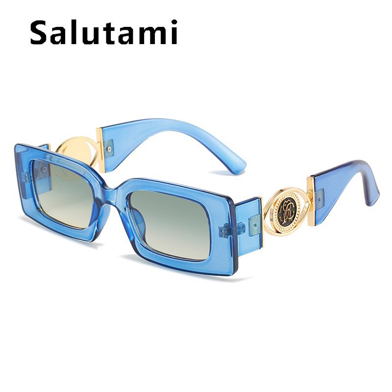 2022 New Fashion Brand Small Square Sunglasses For Women Vintage Blue Black Gradient Sun Glasses Men Chic Carved Leg Eyewear