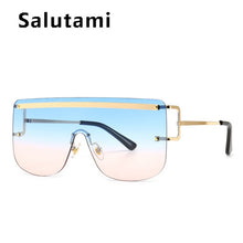 Load image into Gallery viewer, 2021 New Luxury Brand Rimless Alloy Sunglasses For Women Vintage One Piece Alloy Oversized Blue Pink Sun Glasses Men Flat Shades
