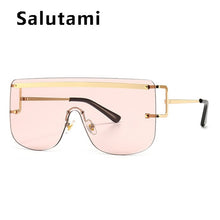 Load image into Gallery viewer, 2021 New Luxury Brand Rimless Alloy Sunglasses For Women Vintage One Piece Alloy Oversized Blue Pink Sun Glasses Men Flat Shades
